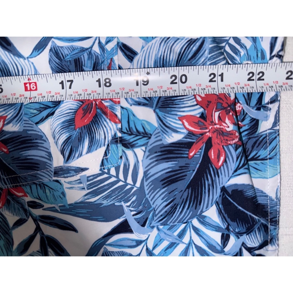 IZOD Button Down Mens Medium Blue Saltwater Tropical Floral UPF-45‎ Shirt - Picture 11 of 12